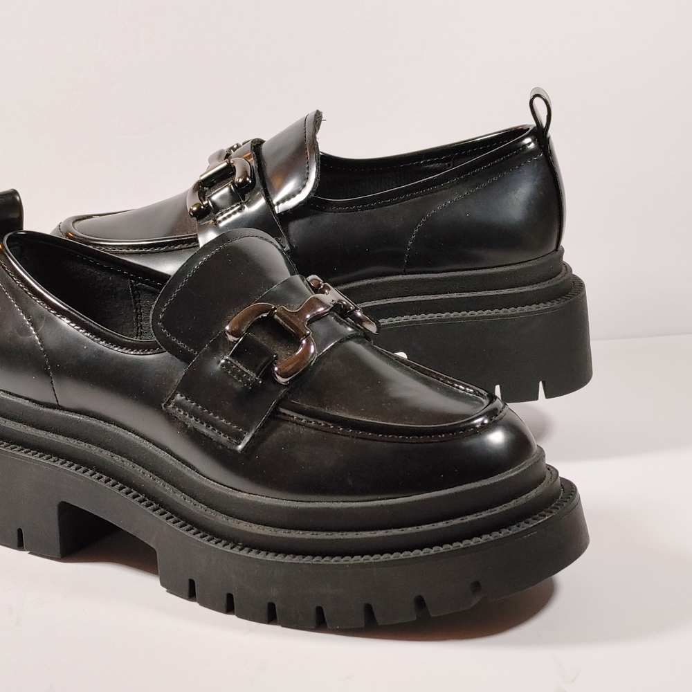 Madden Girl Black Patent Platform Loafers - Picture 3 of 14